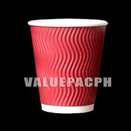 Valuepac Double Wall Paper Cup for Hot Drink or Coffee Rippled Red