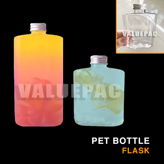 Valuepac Pet Bottle Flat Flask with Aluminum Lid