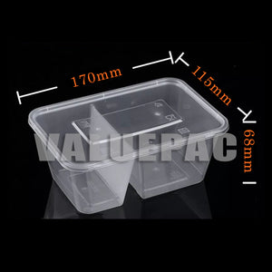 Valuepac Rectangle 1000ml 2 Division Microwavable Container Clear